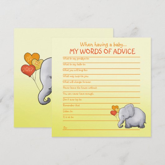 Neutraal Elephant Baby shower Advies voor Baby (Voorkant / Achterkant)