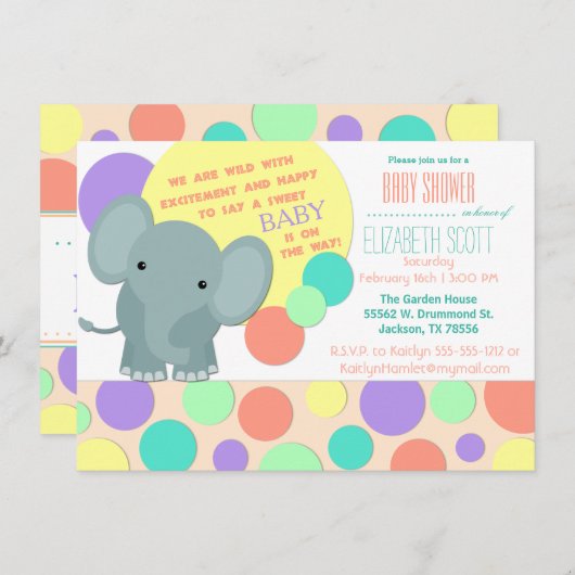 Neutraal Elephant Baby shower Uitnodiging (Voorkant / Achterkant)