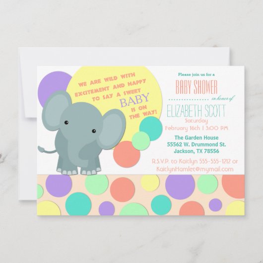 Neutraal Elephant Baby shower Uitnodiging (Voorkant)