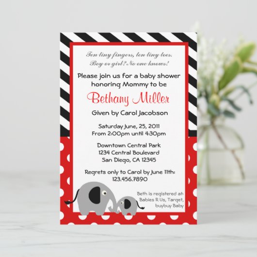 Neutraal Elephant Baby shower Uitnodiging (Staand voorkant)