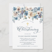 Neutraal en blauw bloemen | Jongen of meisje doop Kaart (Voorkant)