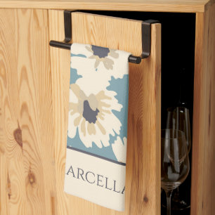 Neutraal en Blauw Bloemen Patronen Gepersonaliseer Theedoek