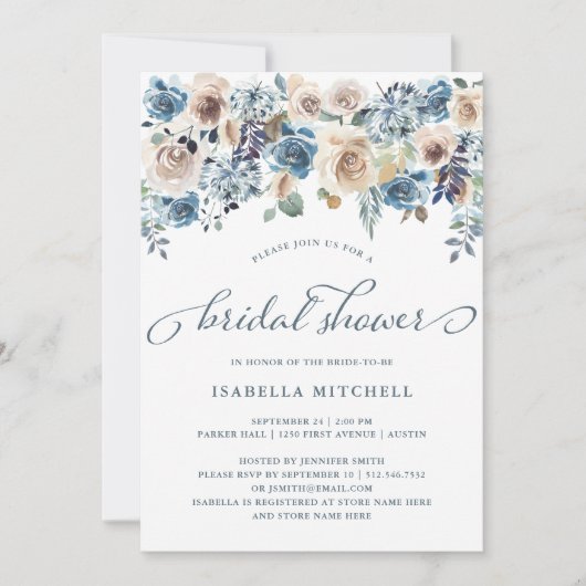 Neutraal en blauw bloemen | Vrijgezellenfeest Kaart (Voorkant)