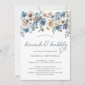 Neutraal en Blauw Floral | Brunch en Bubble Kaart (Voorkant)