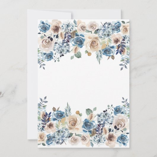 Neutraal en Blauw Floral | Brunch en Bubble Kaart (Achterkant)