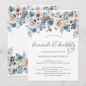 Neutraal en Blauw Floral | Brunch en Bubble Kaart (Voorkant / Achterkant)