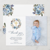 Neutraal en Blauw Floral | Fotobaptisme Bedankkaart (Voorkant / Achterkant)