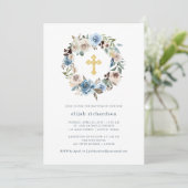 Neutraal en Blauw Floral | Goud kruis Kaart (Staand voorkant)