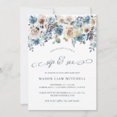 Neutraal en Blauw Floral | Sip en Zie Kaart (Voorkant)