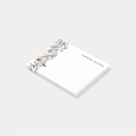 Neutraal en met de hand getekende bloemen post-it® notes (Schuin)