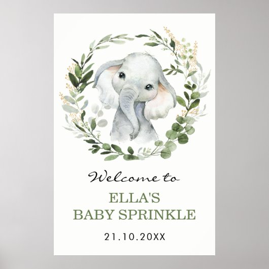 Neutraal Eucalyptus Greenery Elephant Baby Sprinkl Poster (Voorkant)