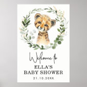 Neutraal Eucalyptus Greenery Leopard Baby shower Poster (Voorkant)