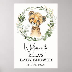 Neutraal Eucalyptus Greenery Leopard Baby shower Poster