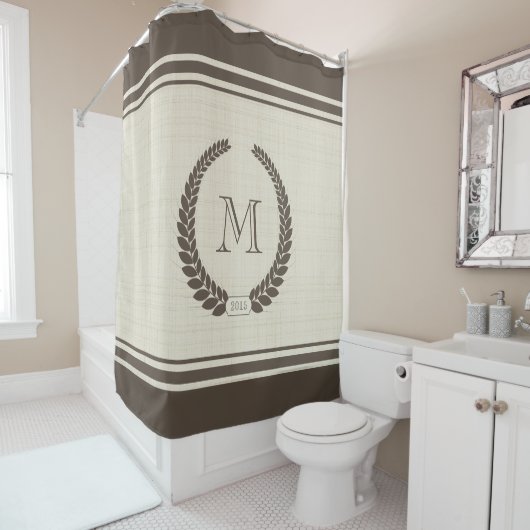 Neutraal Fancy monogram linnen- en cacaopultuur Douchegordijn (In situ)