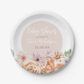 Neutraal Floral Baby shower Papieren Bordje (Voorkant)