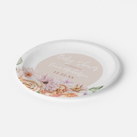 Neutraal Floral Baby shower Papieren Bordje (Gekanteld)