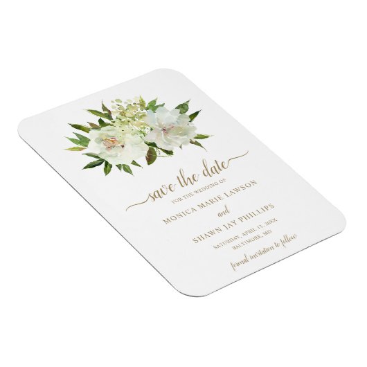 Neutraal Floral White Ivory Gold Save the Date Magneet (Rechterzijde)