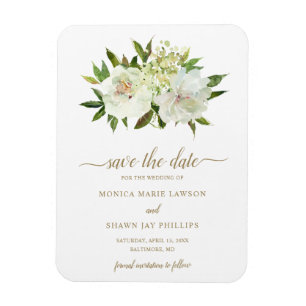 Neutraal Floral White Ivory Gold Save the Date Magneet