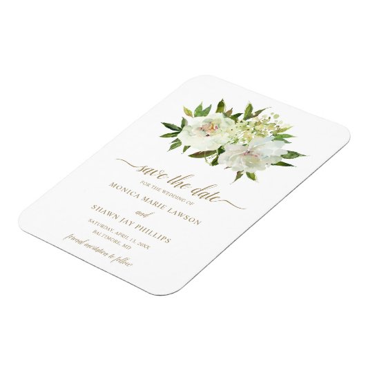 Neutraal Floral White Ivory Gold Save the Date Magneet (Linkerzijde)