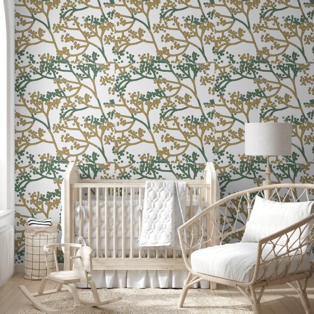 Neutraal foliage Olive Tone Design Behang (Kinderen)