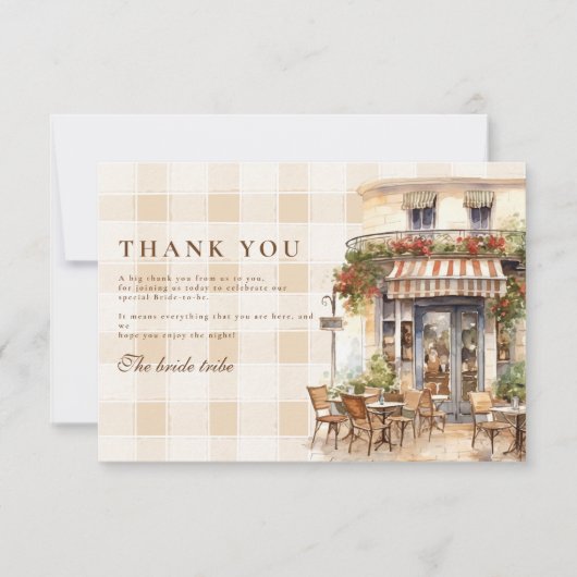 Neutraal Frans Café Vrijgezellenfeest Bedankkaart (Voorkant)