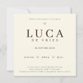 Neutraal geboortekaartje hertje monogram L  Kaart (Achterkant)