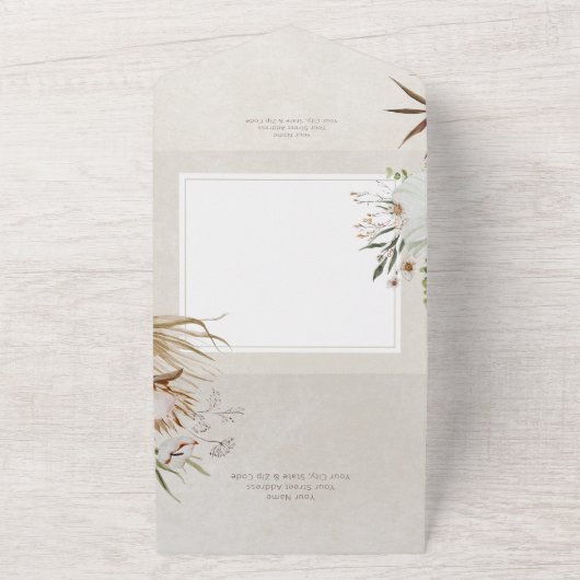 Neutraal Gedroogd Boho Bloemen Lijst Cream Diner All In One Uitnodiging (Buitenkant)