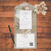 Neutraal Gedroogd Boho Bloemen Lijst Sage QR Code All In One Uitnodiging