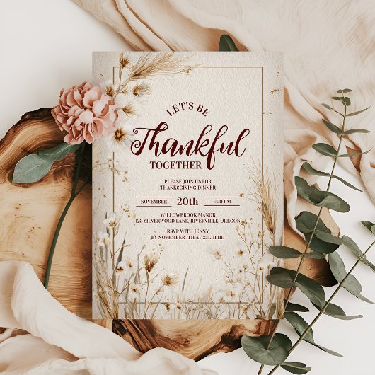 Neutraal gedroogde Wildflower Thanksgiving Diner Kaart