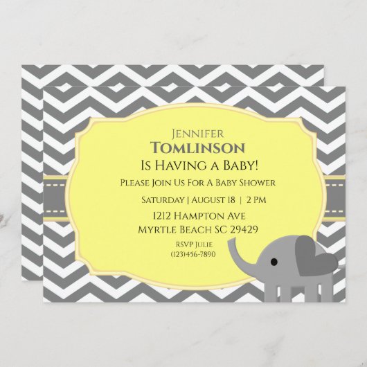 Neutraal Geel en Geel Baby shower Uitnodiging (Voorkant / Achterkant)