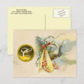 NEUTRAAL GEEL OOIEVAAR BABY SHOWER EDELSTEEN MONOG UITNODIGING BRIEFKAART (Voorkant / Achterkant)