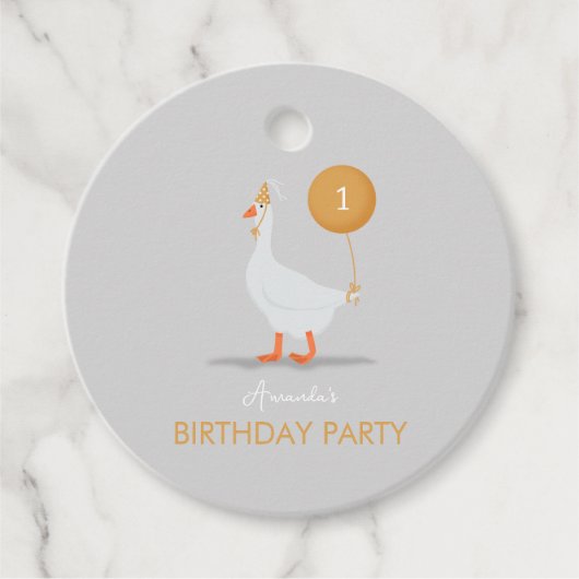 Neutraal Gekke Gans 1e Verjaardagsfeest Bedankjes Labels (Voorkant)