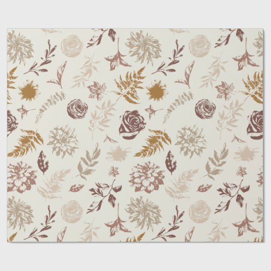 Neutraal gekleurd Floral Print Pattern Wrapping Pa Cadeaupapier (Vlak)
