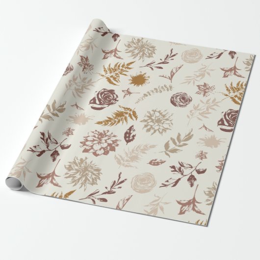 Neutraal gekleurd Floral Print Pattern Wrapping Pa Cadeaupapier (Uitgerold)