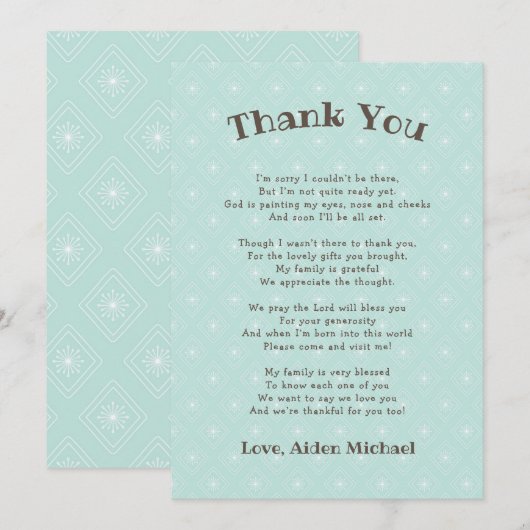 Neutraal Genderlijk Baby shower Gedicht Bedankkaart (Voorkant / Achterkant)