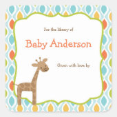 Neutraal Geslacht Giraffe Baby Bookplaten Vierkante Sticker (Voorkant)