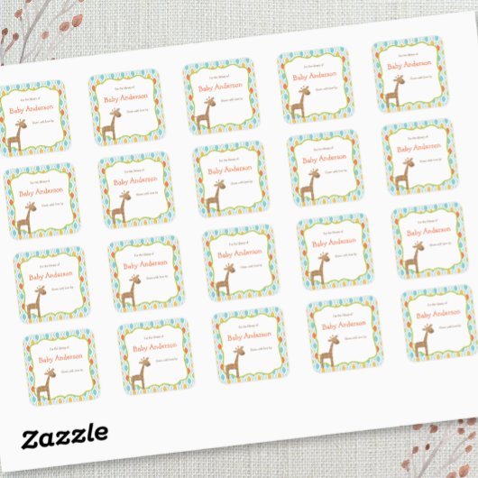 Neutraal Geslacht Giraffe Baby Bookplaten Vierkante Sticker