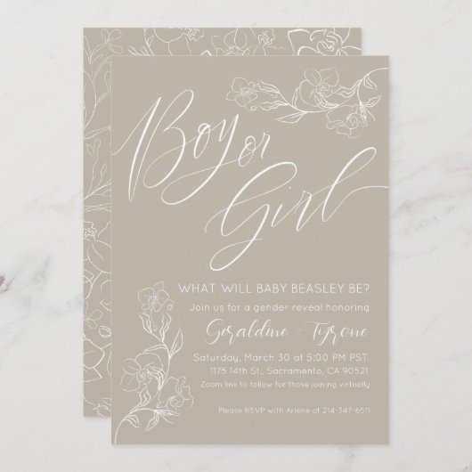 Neutraal Geslacht onthullen uitnodiging (Voorkant / Achterkant)