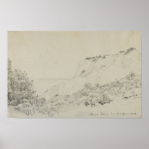 Neutraal getinte landschapskunstprint tekening