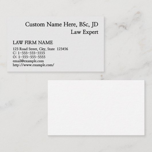 Neutraal, gewoon advocaat Visitekaartje (Voorkant / Achterkant)