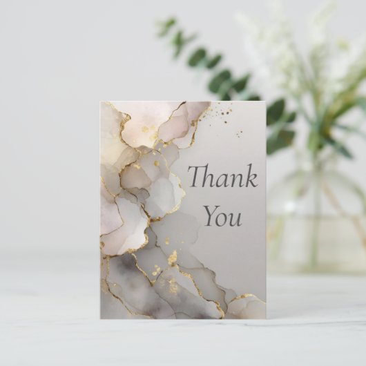 Neutraal & Goud Marmer Dank u kaart (Staand voorkant)