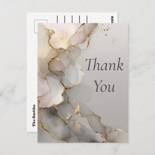 Neutraal & Goud Marmer Dank u kaart (Voorkant / Achterkant)