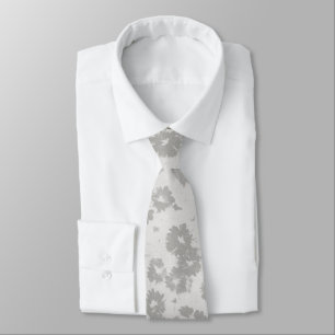 Neutraal Grijs Abstract Bloemen Stropdas Modern Fl
