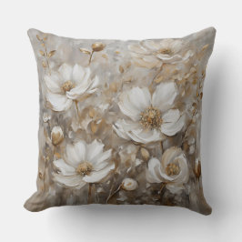 Neutraal grijs beige taupe waterverf bloemmotief kussen