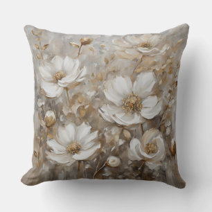 Neutraal grijs beige taupe waterverf bloemmotief kussen