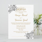 Neutraal grijs en goud islamitisch moslim bruiloft kaart (Staand voorkant)