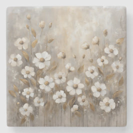 Neutraal Grijs Goud Taupe Bloemen Stenen Onderzetter