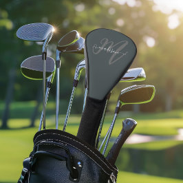Neutraal Grijs Stijlvol Script Monogram en Naam Golfheadcover
