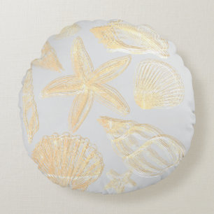 Neutraal Grijs Tan Beige Seashell Shells Beach Hou Rond Kussen