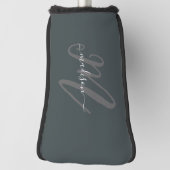 Neutraal Grijs Vet Script Monogram en Naam Golfheadcover (Draai 90)